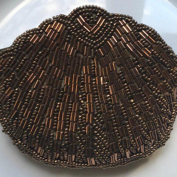 Vintage Copper Bronze Brown Beaded Bag / Small Zip Clutch - Picture 16 of 16